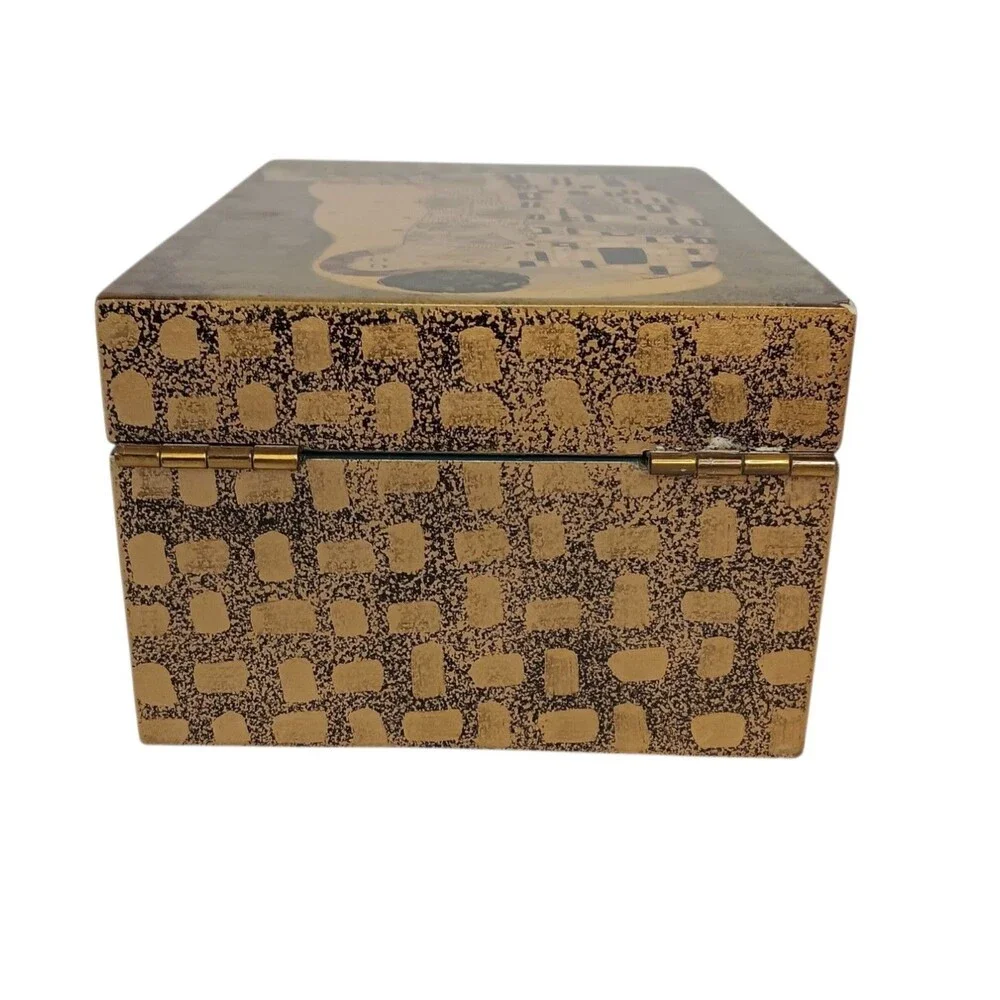 Vintage Lacquer Jewelry Box Gustav Klimt The Kiss Blue Interior 6